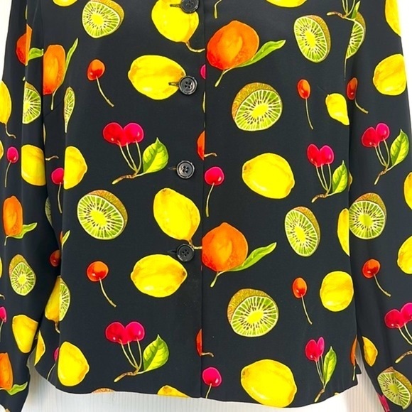 Maggy L - Bright Colorful Fruit Long Sleeve Button Down Silk Top Size 6 Petite - Picture 7 of 13